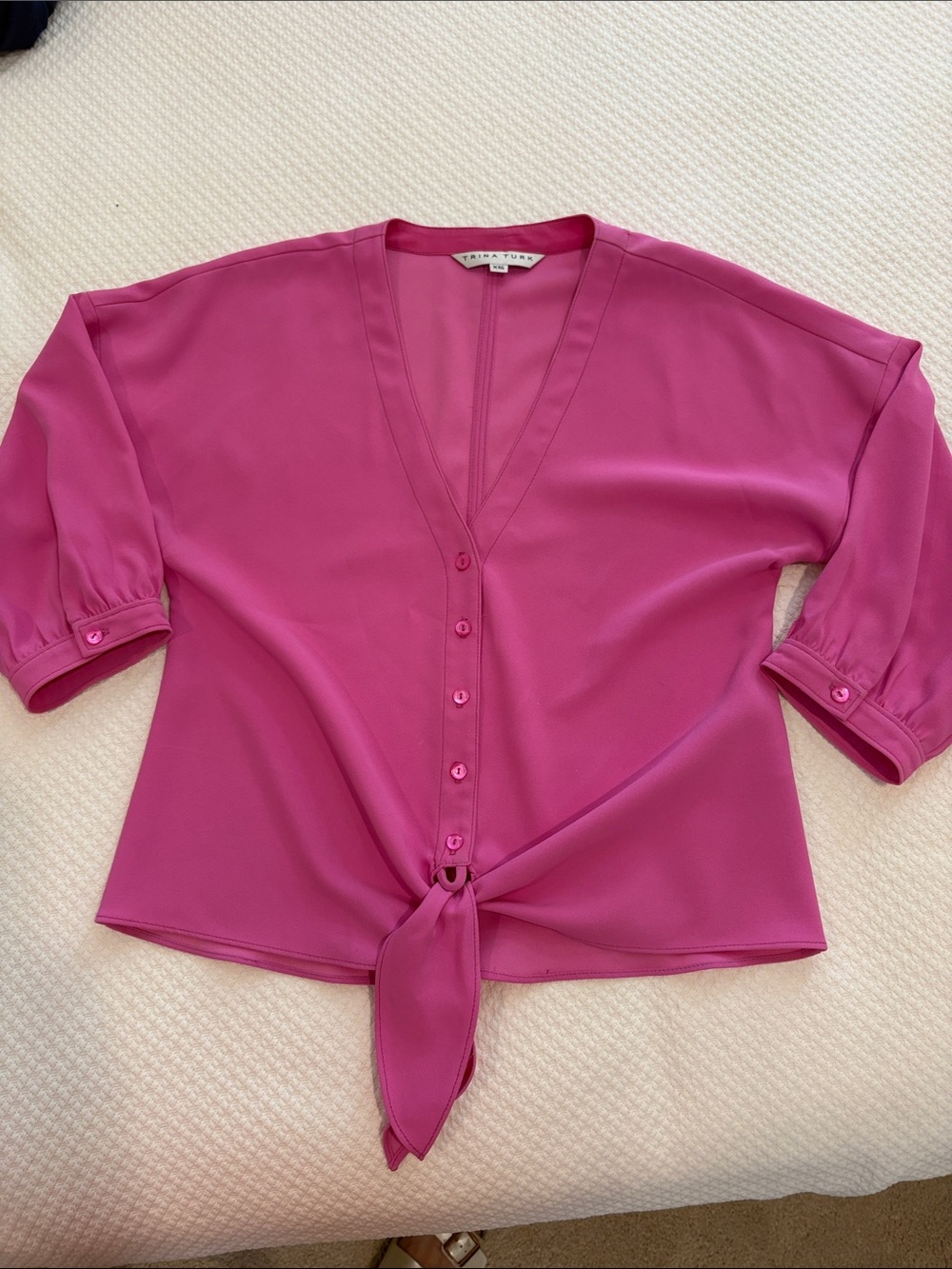 Trina Turk Pink Tie-Front V-Neck Blouse